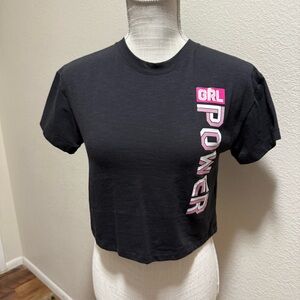 Girls Black 'GRL POWER' Crop Top - Size Large (10-12)